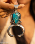 Chimney Butte Naja Pendant, Kingman Turquoise Pear, Navajo Sterling Silver