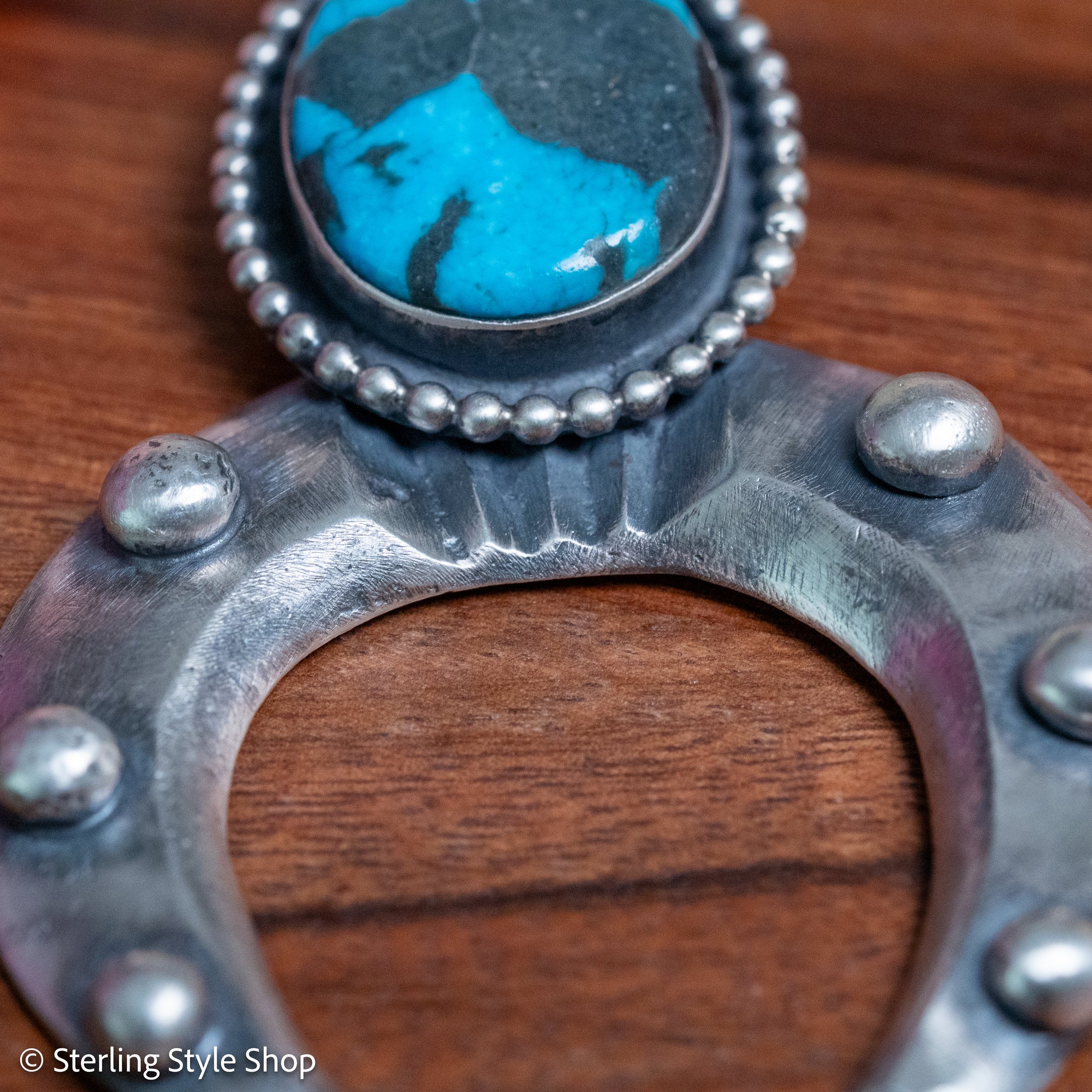Chimney Butte Naja Pendant, Kingman Turquoise Oval, Domed Crescent, Navajo Sterling