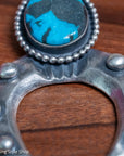 Chimney Butte Naja Pendant, Kingman Turquoise Oval, Domed Crescent, Navajo Sterling