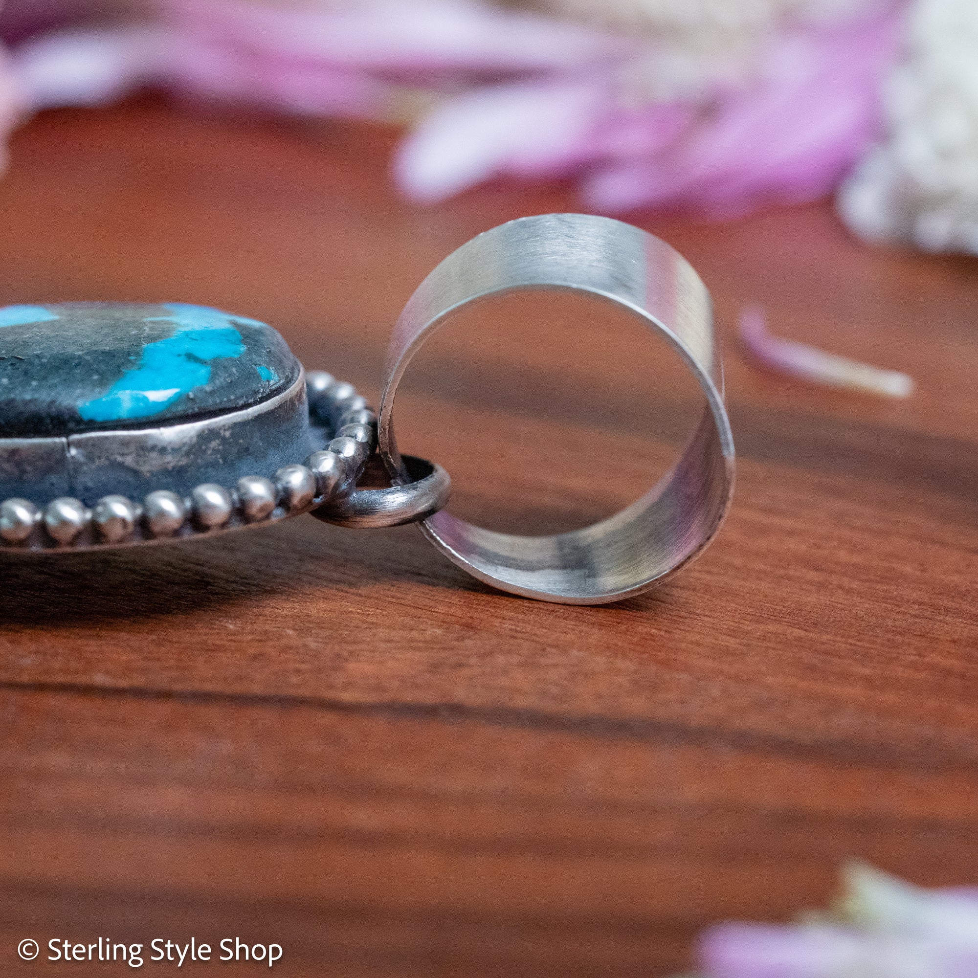 Chimney Butte Naja Pendant, Kingman Turquoise Oval, Domed Crescent, Navajo Sterling