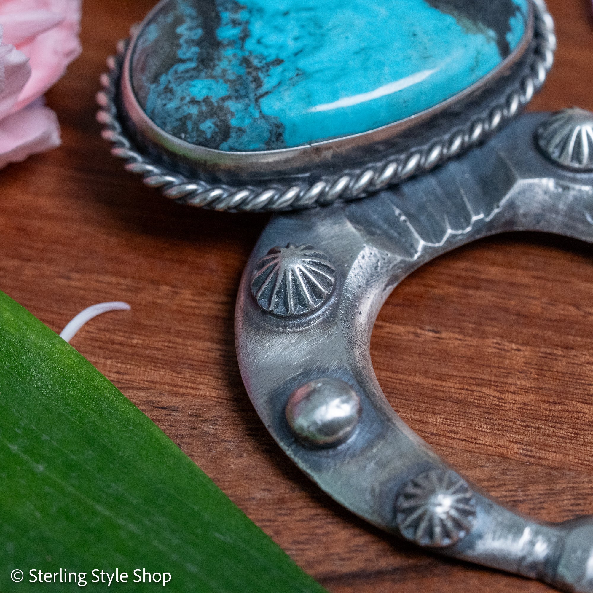 Chimney Butte Naja Pendant, Kingman Turquoise, Starburst Conchos, Navajo Sterling