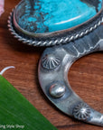 Chimney Butte Naja Pendant, Kingman Turquoise, Starburst Conchos, Navajo Sterling