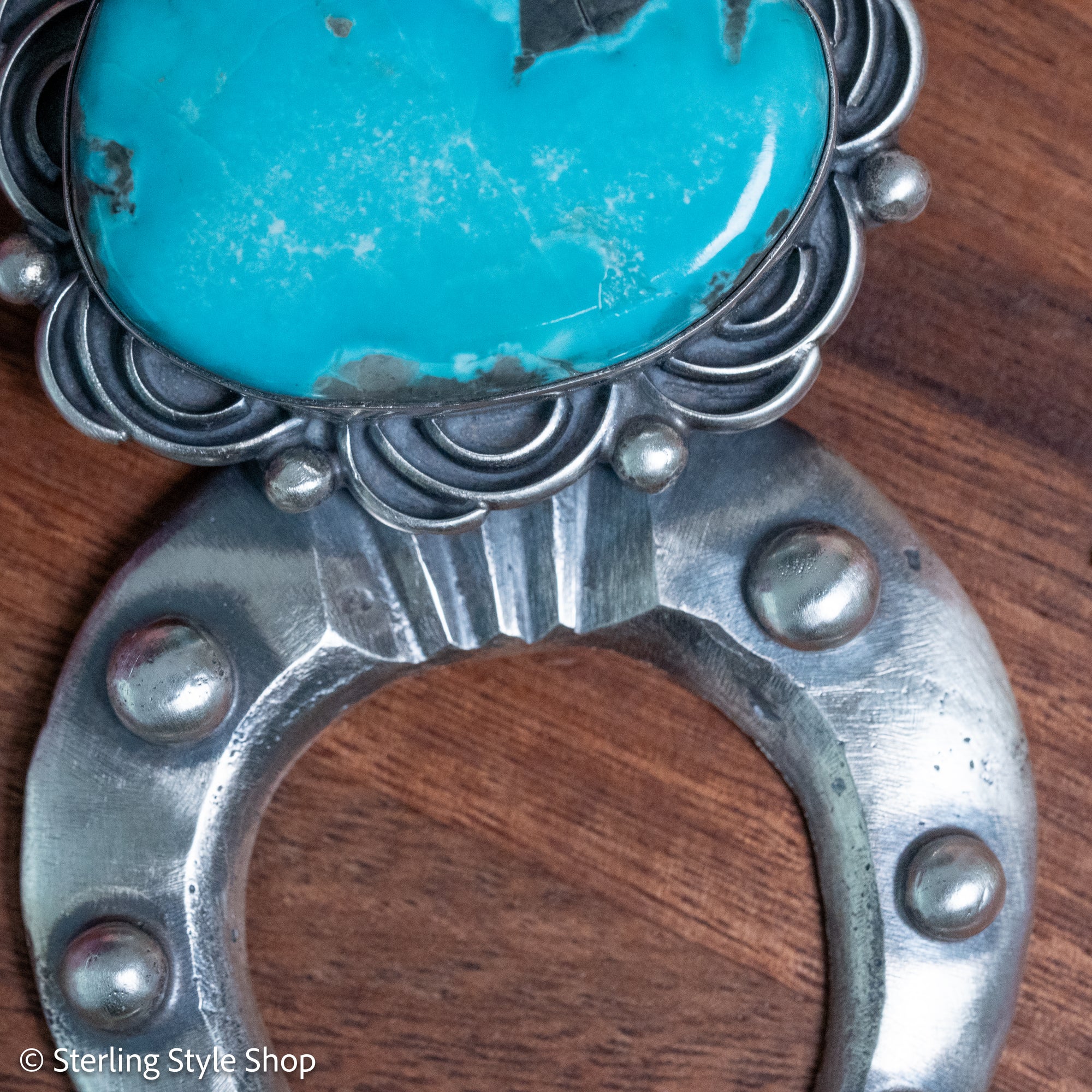 Chimney Butte Naja Pendant, Campitos Turquoise, Scrollwork, Navajo Sterling
