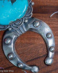 Chimney Butte Naja Pendant, Campitos Turquoise, Scrollwork, Navajo Sterling