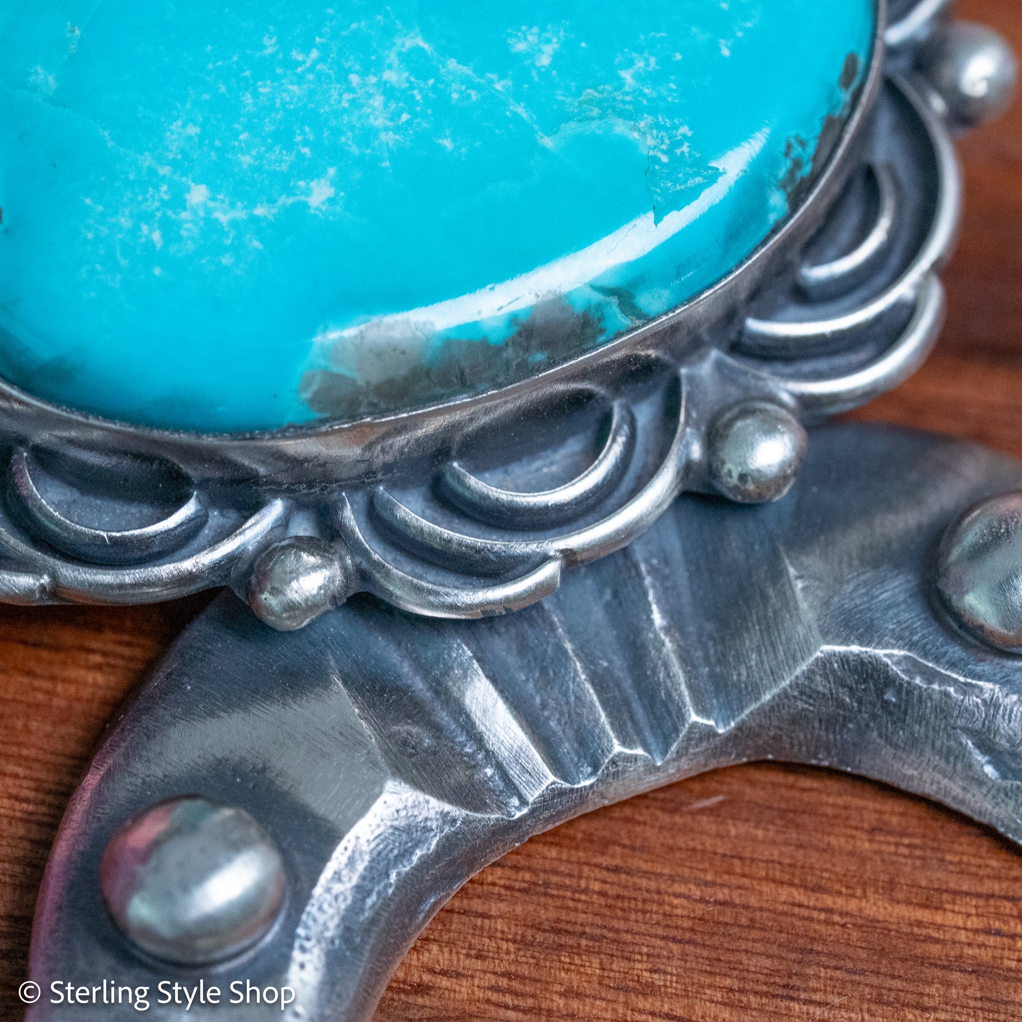 Chimney Butte Naja Pendant, Campitos Turquoise, Scrollwork, Navajo Sterling