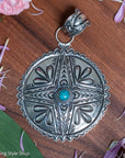 Roland Dixson Large Concho Pendant, Repousse Cross, Navajo Sterling Silver