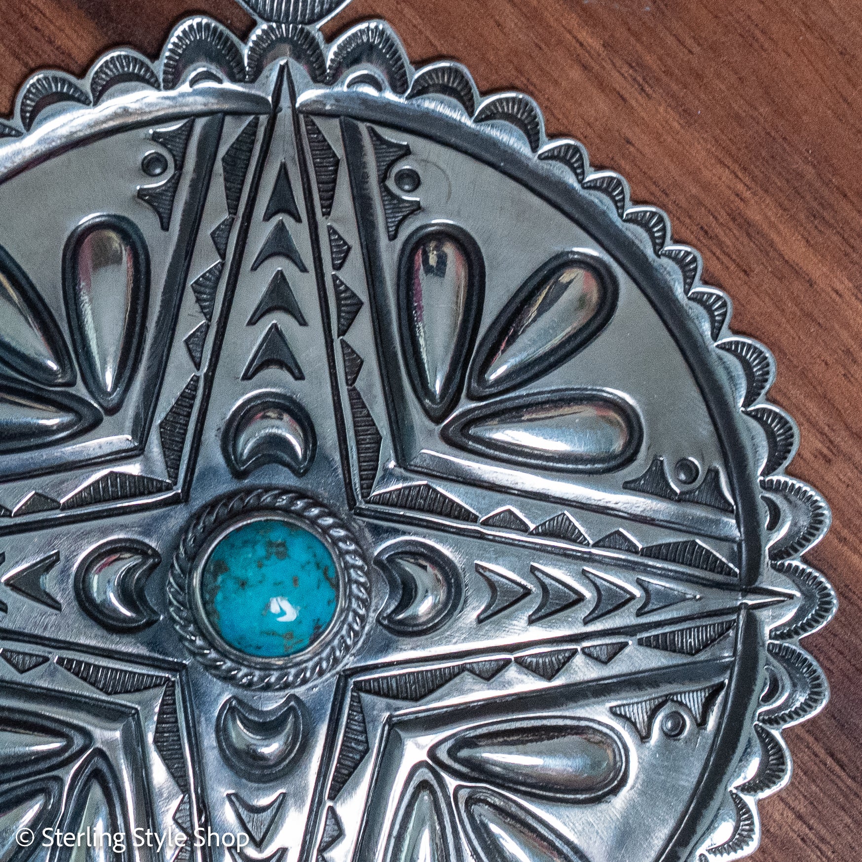 Roland Dixson Large Concho Pendant, Repousse Cross, Navajo Sterling Silver