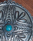 Roland Dixson Large Concho Pendant, Repousse Cross, Navajo Sterling Silver