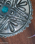 Roland Dixson Large Concho Pendant, Repousse Cross, Navajo Sterling Silver