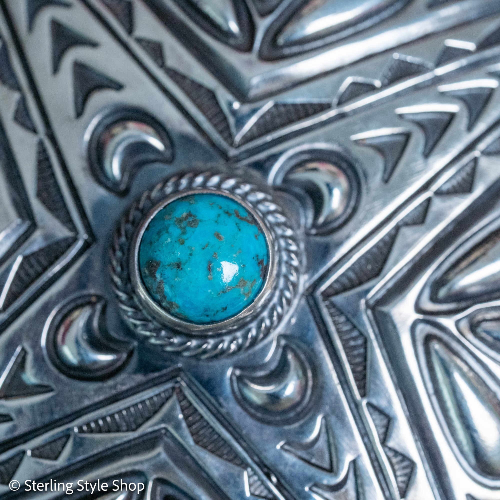 Roland Dixson Large Concho Pendant, Repousse Cross, Navajo Sterling Silver
