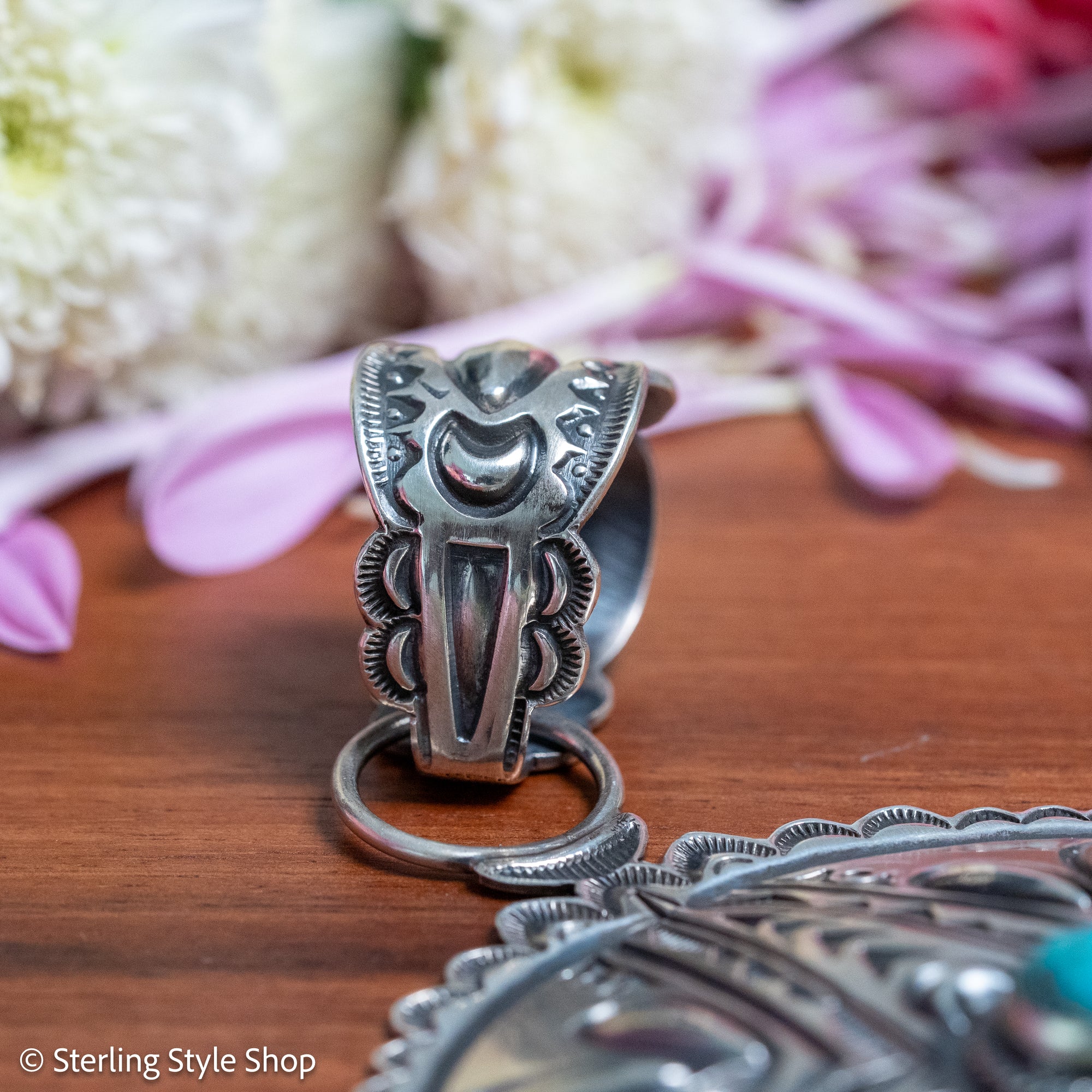 Roland Dixson Large Concho Pendant, Repousse Cross, Navajo Sterling Silver