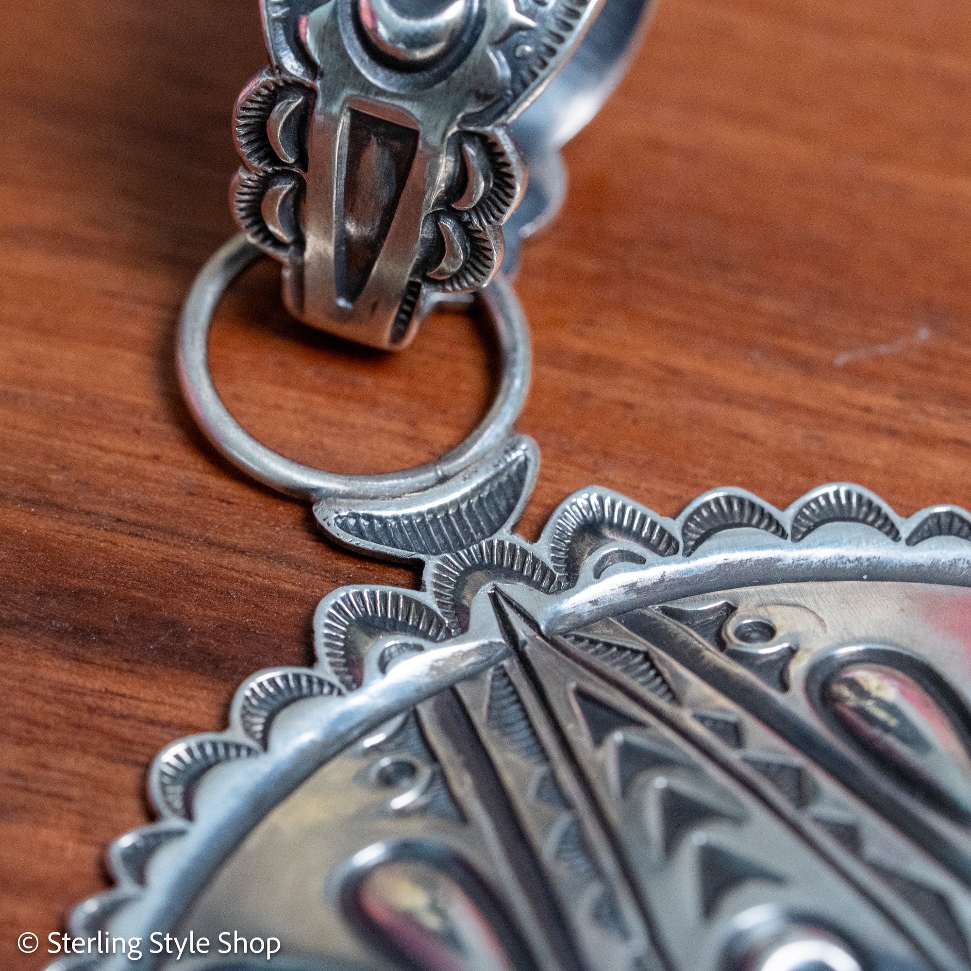 Roland Dixson Large Concho Pendant, Repousse Cross, Navajo Sterling Silver