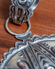 Roland Dixson Large Concho Pendant, Repousse Cross, Navajo Sterling Silver