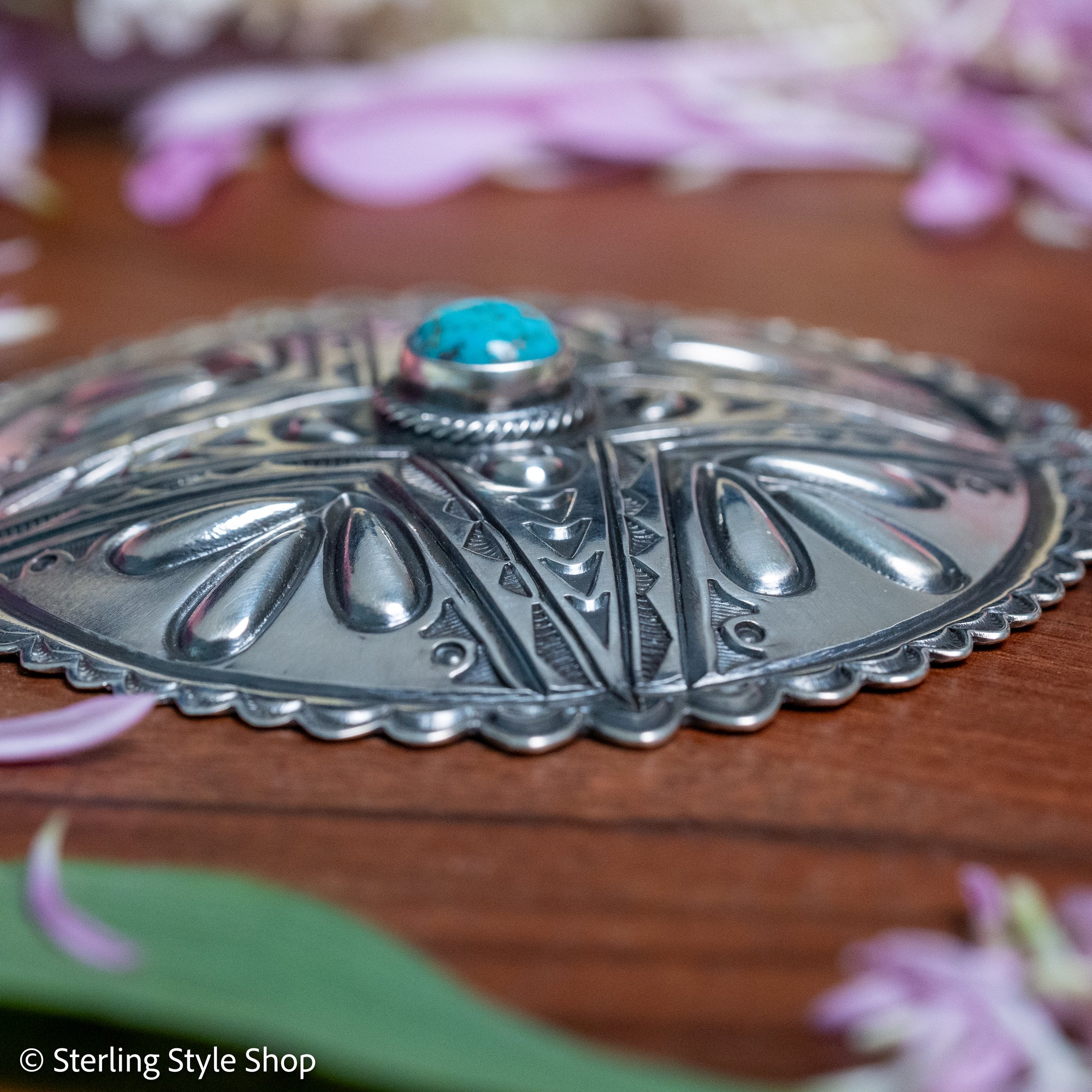 Roland Dixson Large Concho Pendant, Repousse Cross, Navajo Sterling Silver