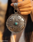 Roland Dixson Large Concho Pendant, Repousse Cross, Navajo Sterling Silver