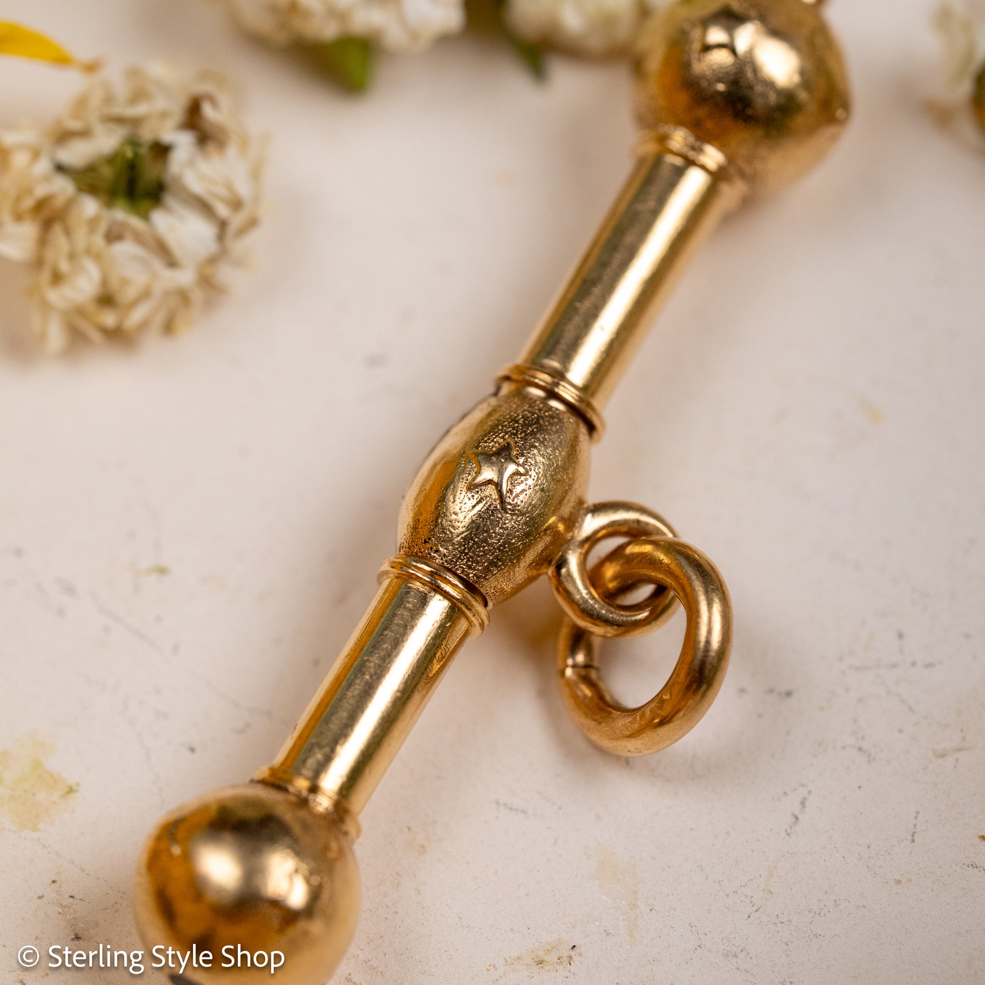 Antique 18K Gold T-Bar Pendant with Watch Key