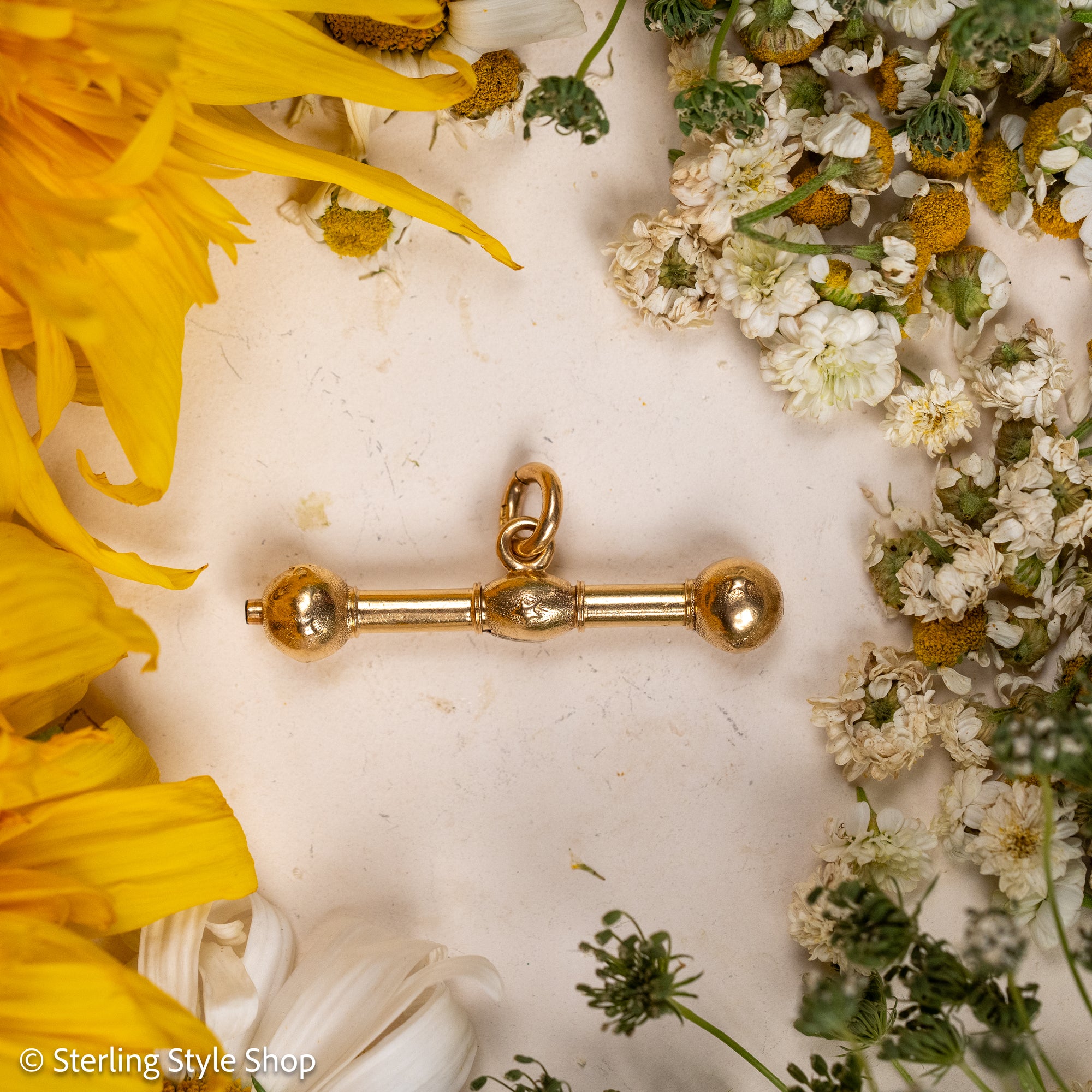 Antique 18K Gold T-Bar Pendant with Watch Key