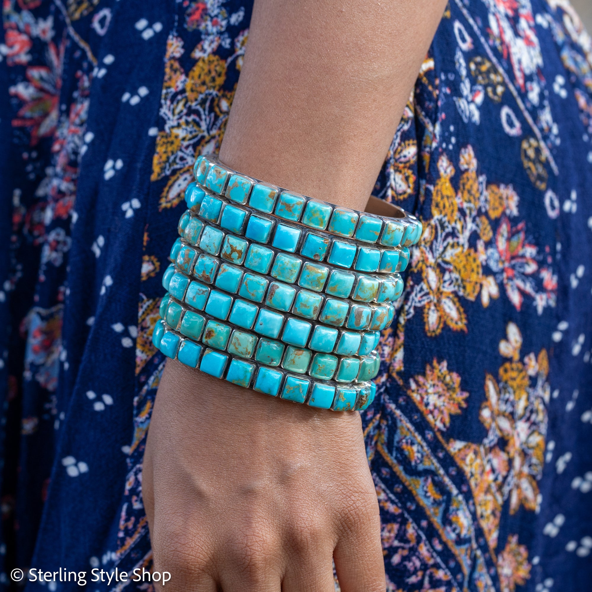 Turquoise Cuff Bracelet by Federico Jimenez | Sterling Silver | Vintage Style | Stacker Bracelets
