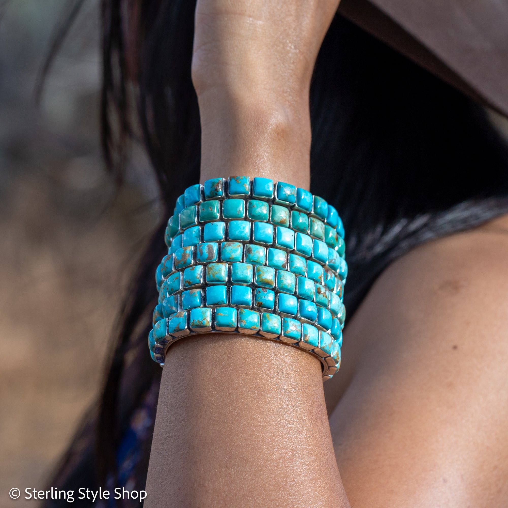 Turquoise Cuff Bracelet by Federico Jimenez | Sterling Silver | Vintage Style | Stacker Bracelets