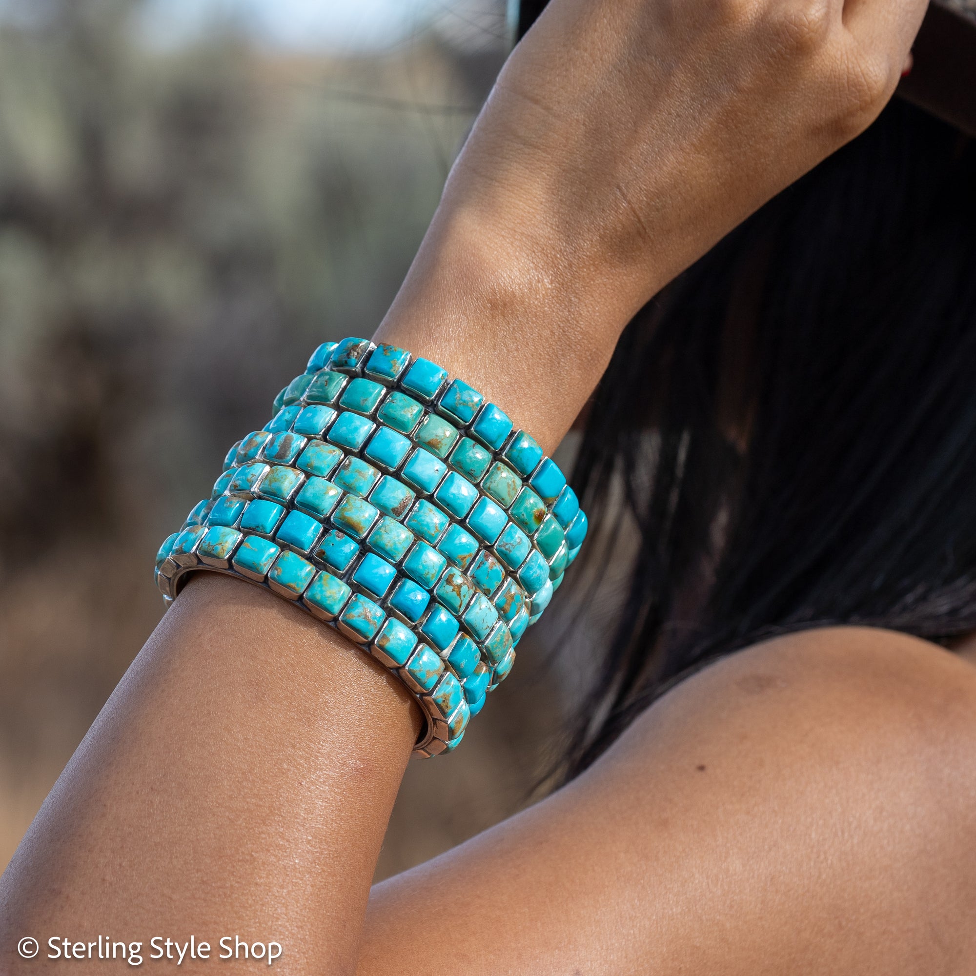 Turquoise Cuff Bracelet by Federico Jimenez | Sterling Silver | Vintage Style | Stacker Bracelets