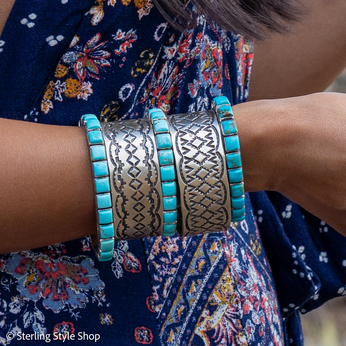 Turquoise Cuff Bracelet by Federico Jimenez | Sterling Silver | Vintage Style | Stacker Bracelets