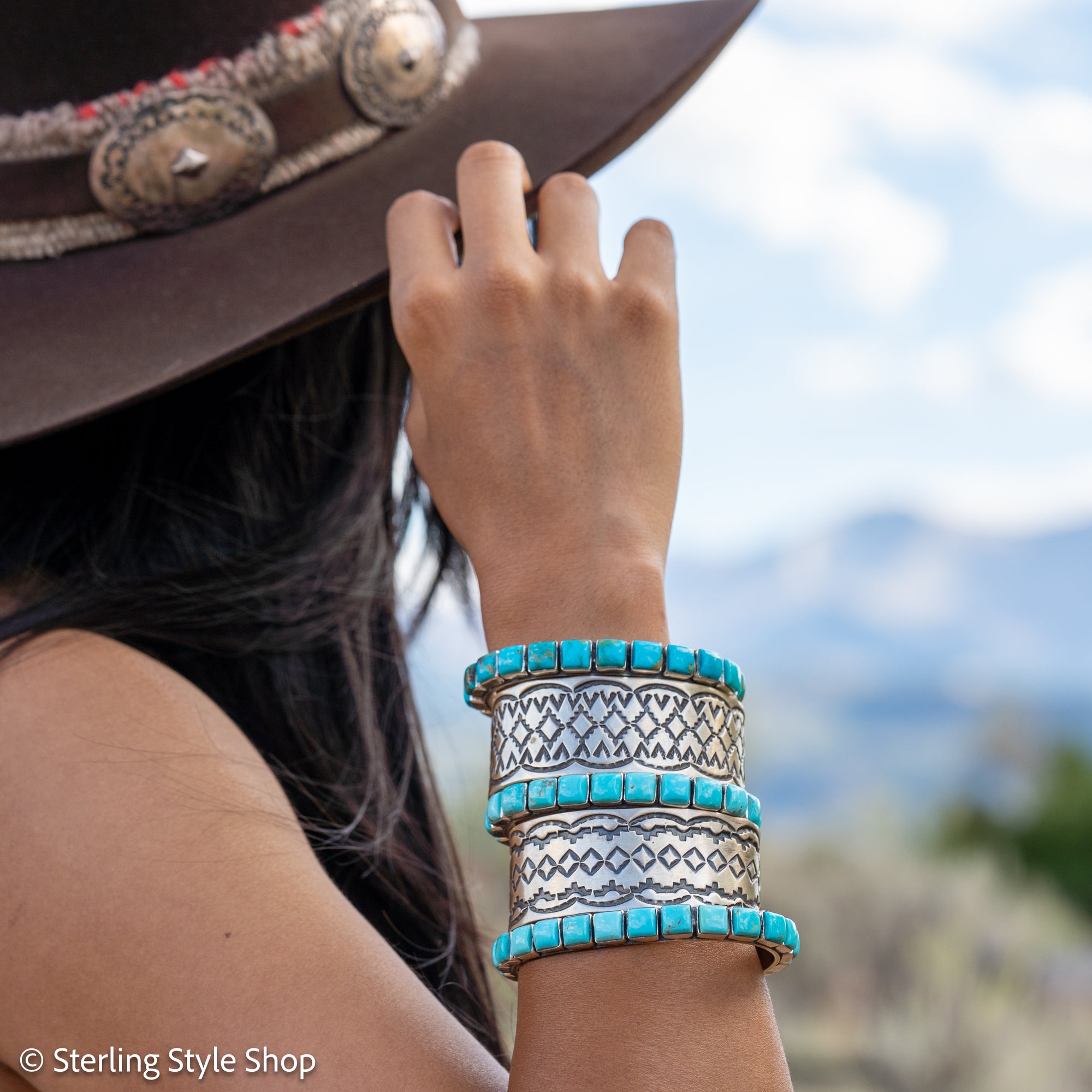 Turquoise Cuff Bracelet by Federico Jimenez | Sterling Silver | Vintage Style | Stacker Bracelets