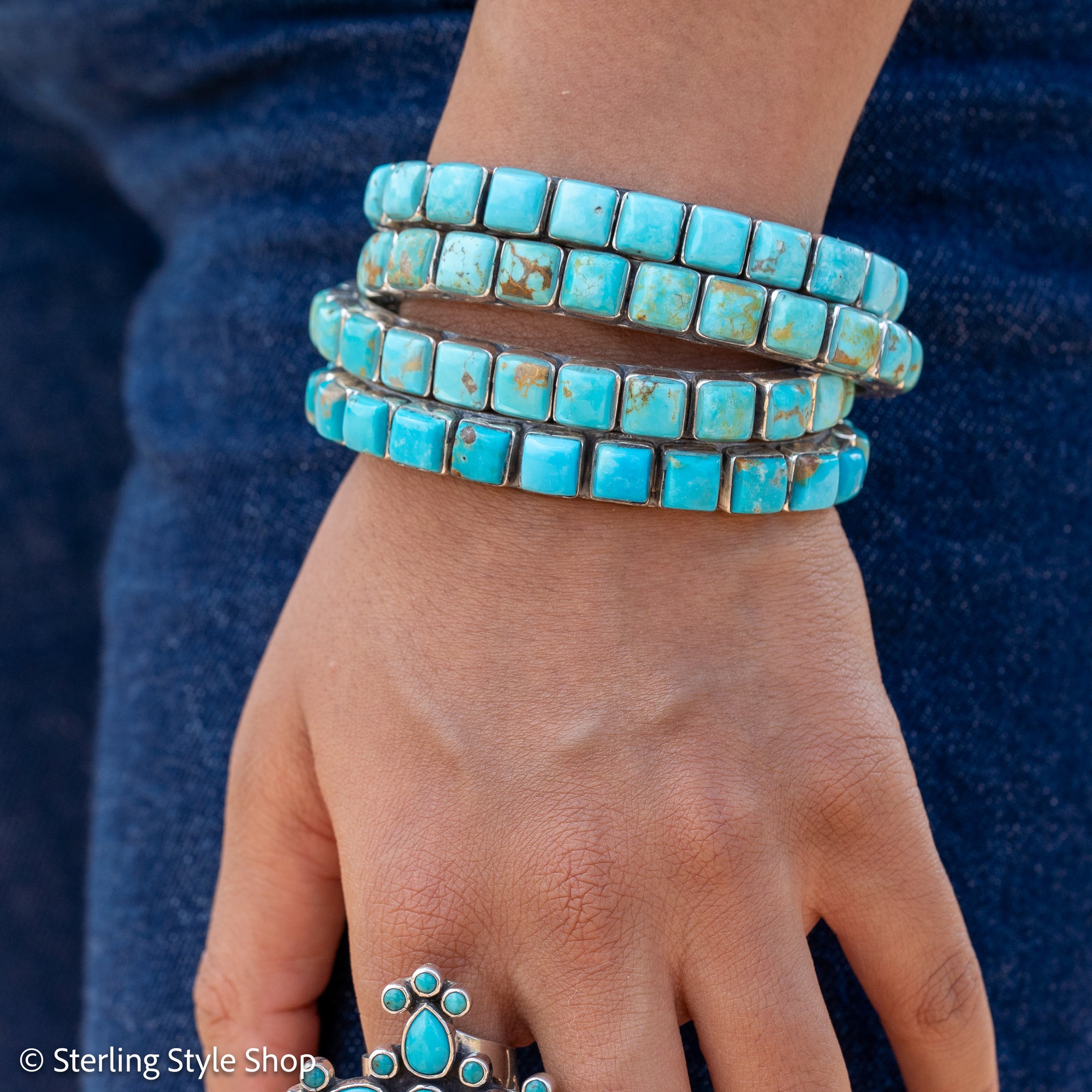 Turquoise Cuff Bracelet by Federico Jimenez | Sterling Silver | Vintage Style | Stacker Bracelets