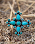 Federico Jimenez Turquoise Cross Ring, Signed Oaxacan Sterling Silver, Adjustable