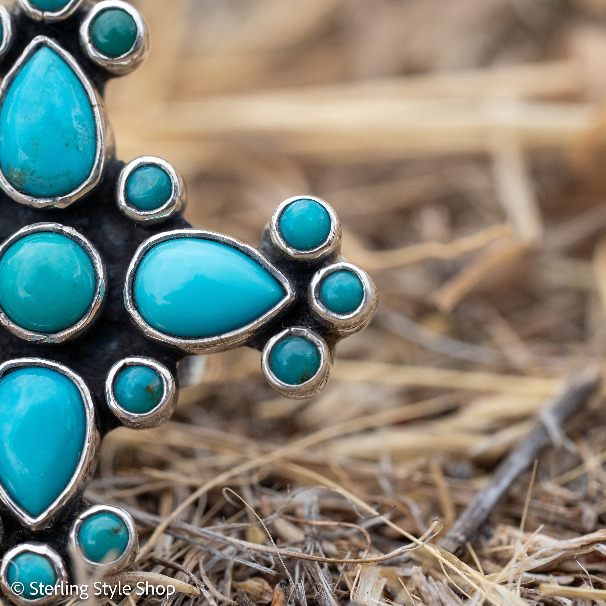 Federico Jimenez Turquoise Cross Ring, Signed Oaxacan Sterling Silver, Adjustable
