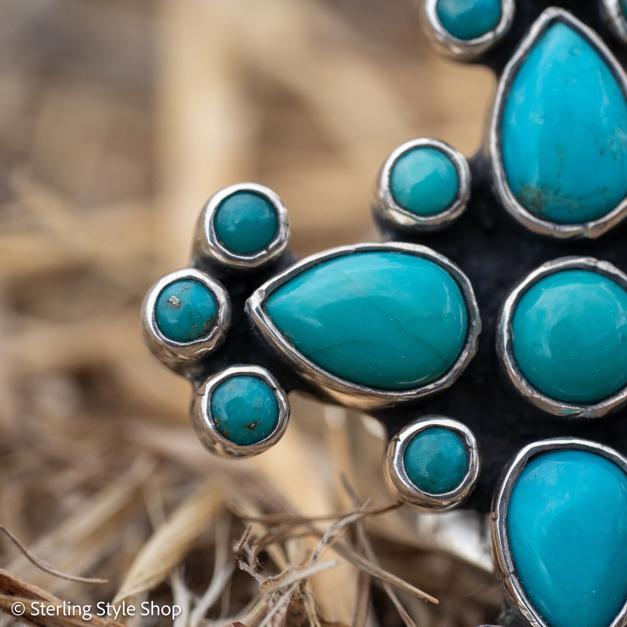 Federico Jimenez Turquoise Cross Ring, Signed Oaxacan Sterling Silver, Adjustable