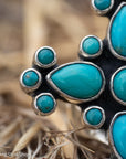 Federico Jimenez Turquoise Cross Ring, Signed Oaxacan Sterling Silver, Adjustable