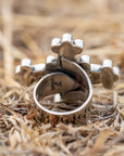 Federico Jimenez Turquoise Cross Ring, Signed Oaxacan Sterling Silver, Adjustable