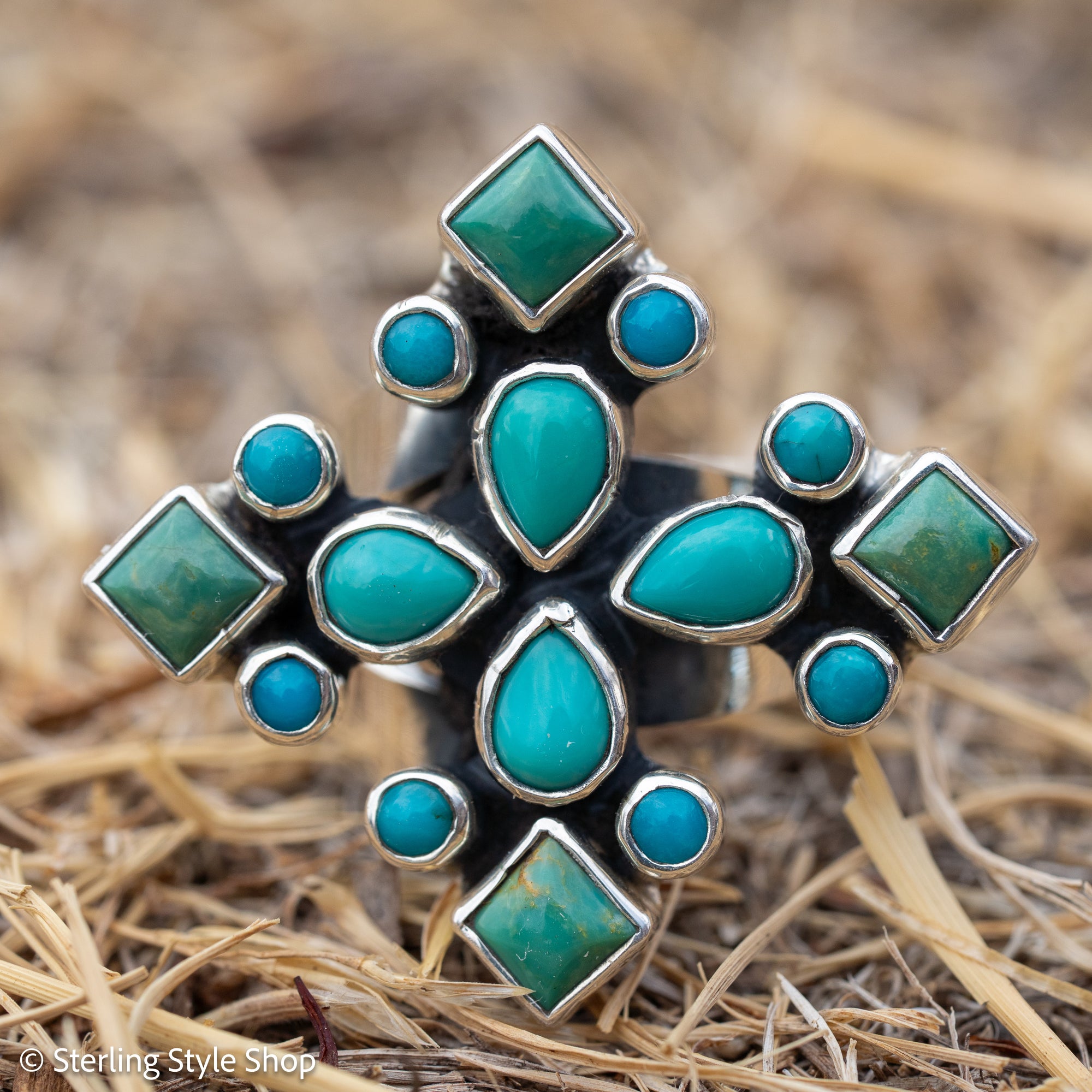 Federico Jimenez Turquoise Cluster Ring, Royston Kingman Sleeping Beauty, Sterling