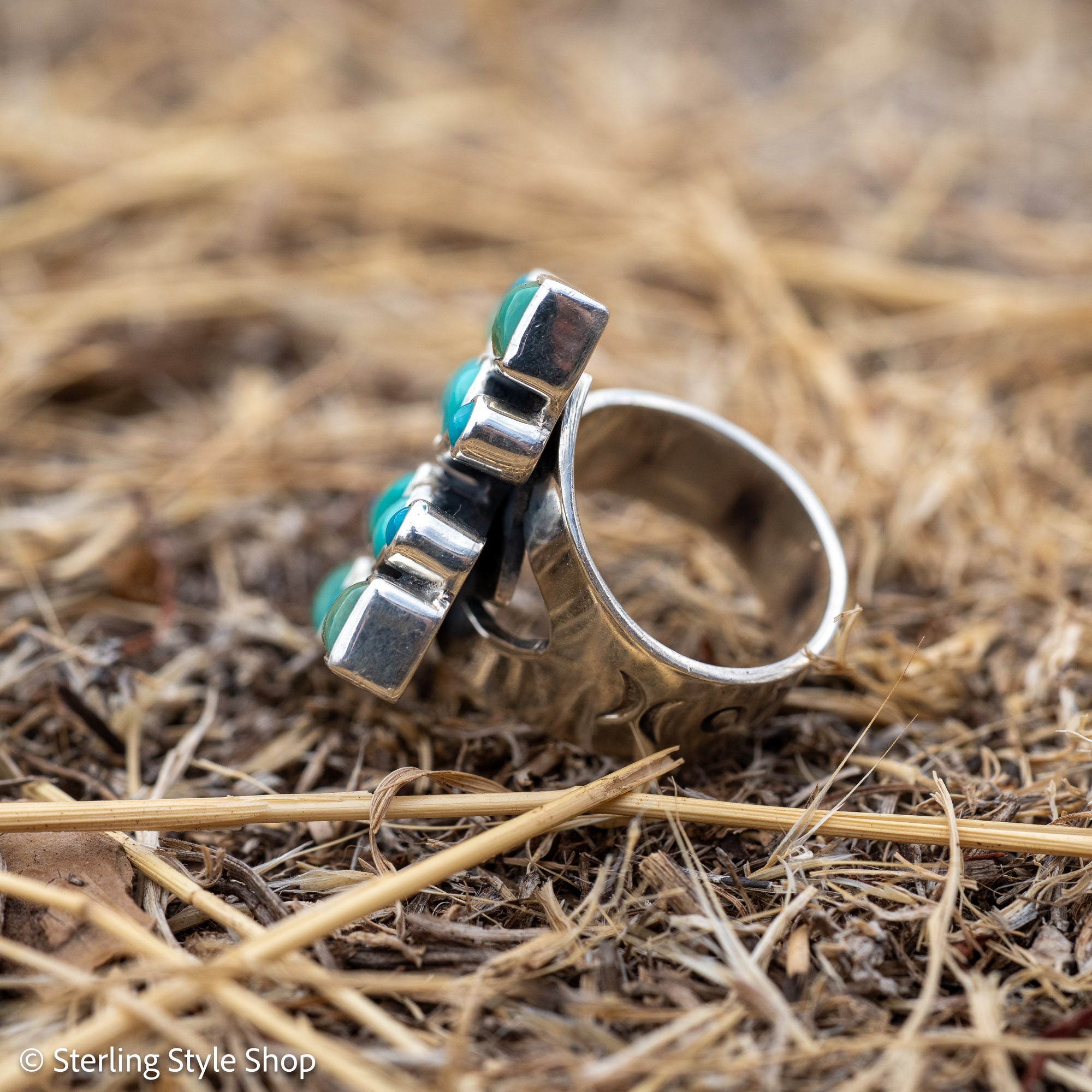 Federico Jimenez Turquoise Cluster Ring, Royston Kingman Sleeping Beauty, Sterling