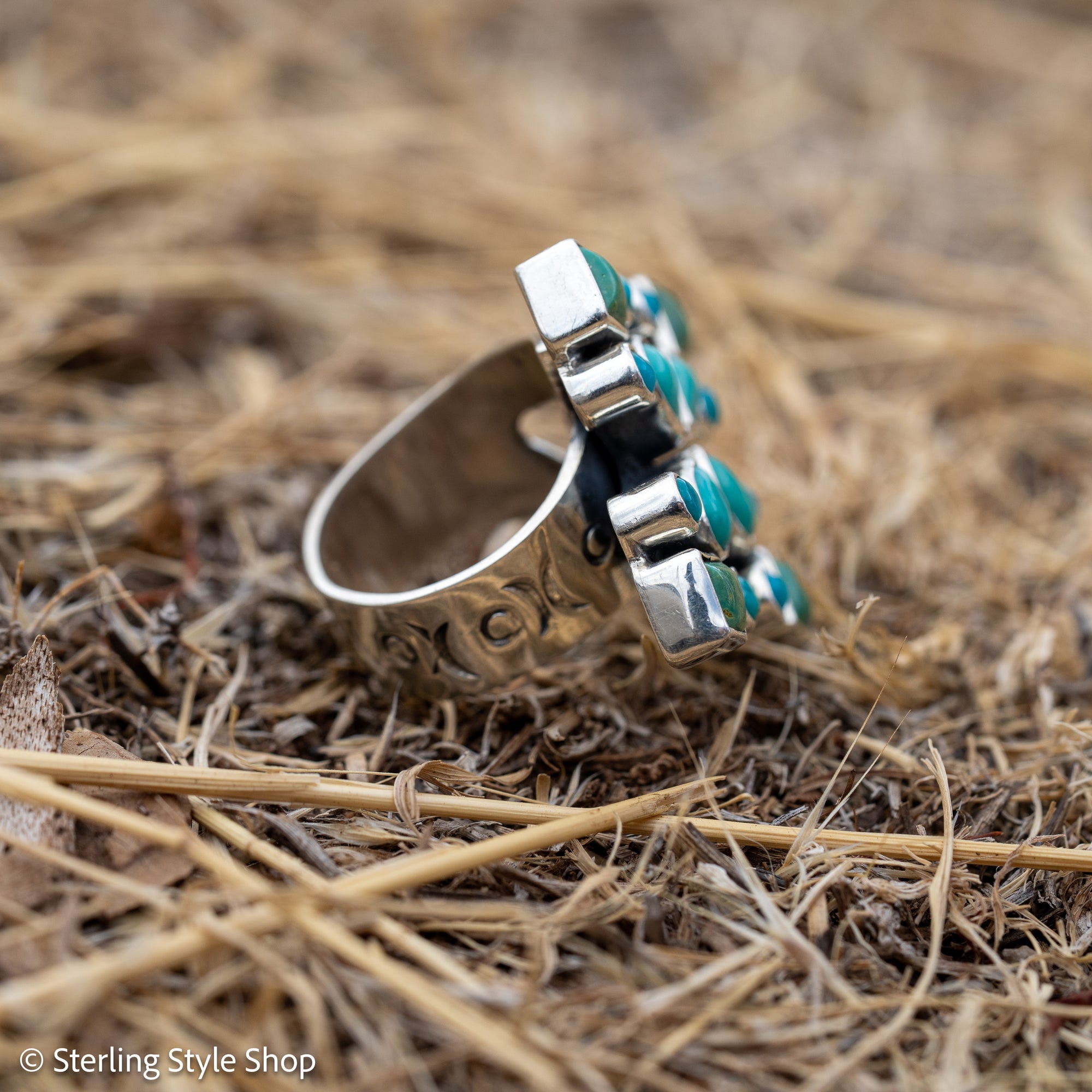 Federico Jimenez Turquoise Cluster Ring, Royston Kingman Sleeping Beauty, Sterling