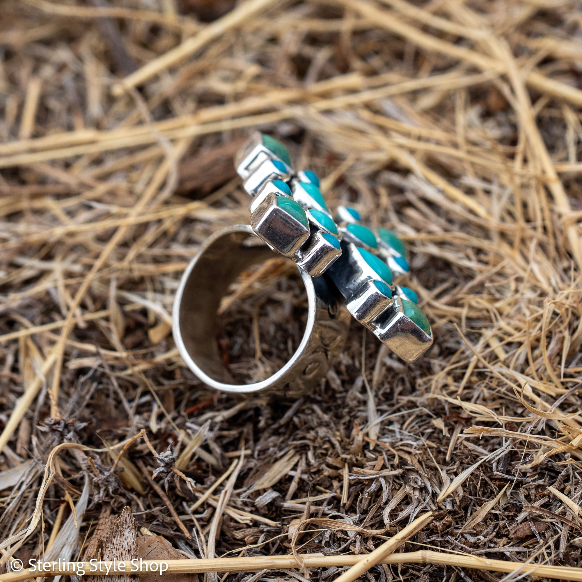 Federico Jimenez Turquoise Cluster Ring, Royston Kingman Sleeping Beauty, Sterling
