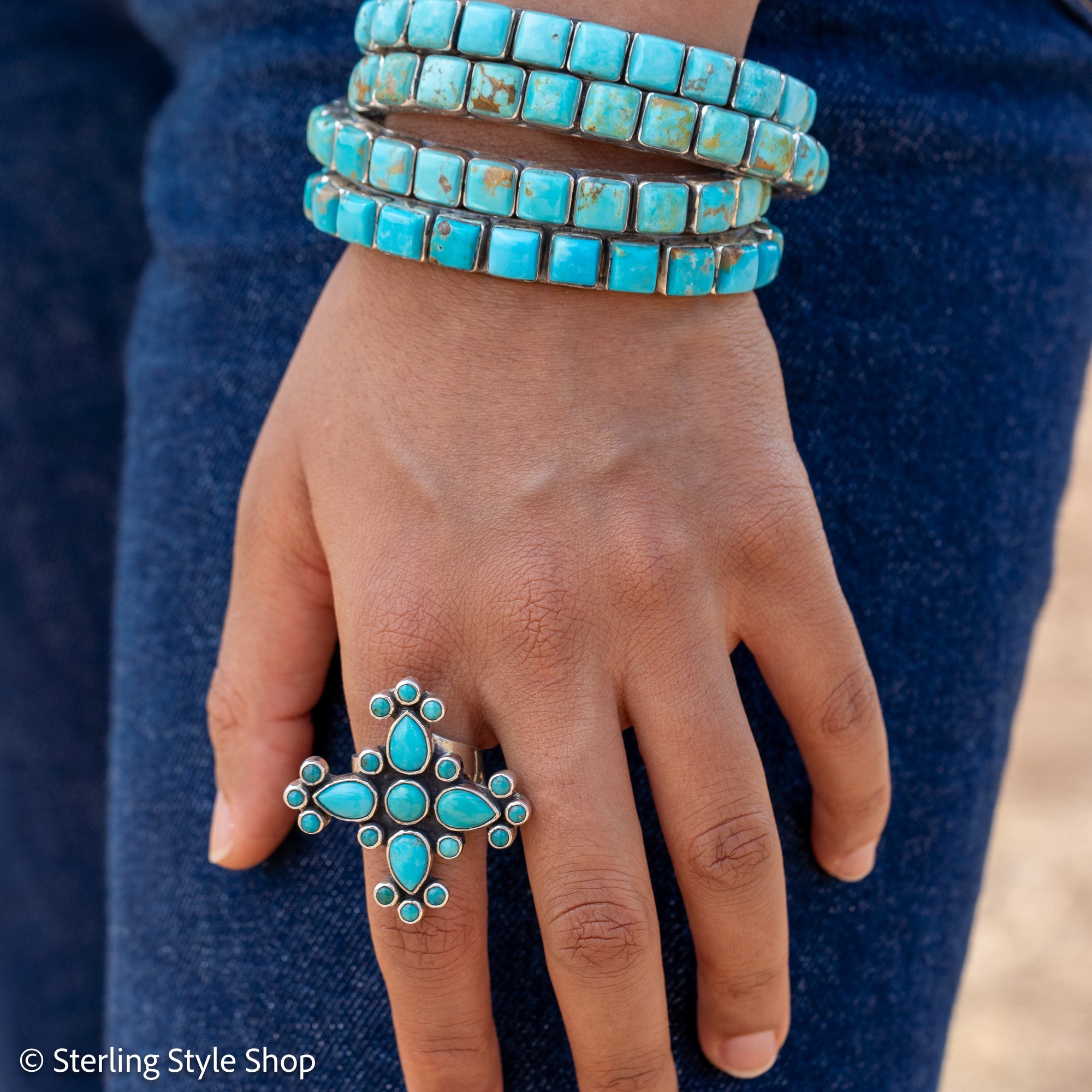 Federico Jimenez Turquoise Cluster Ring, Royston Kingman Sleeping Beauty, Sterling