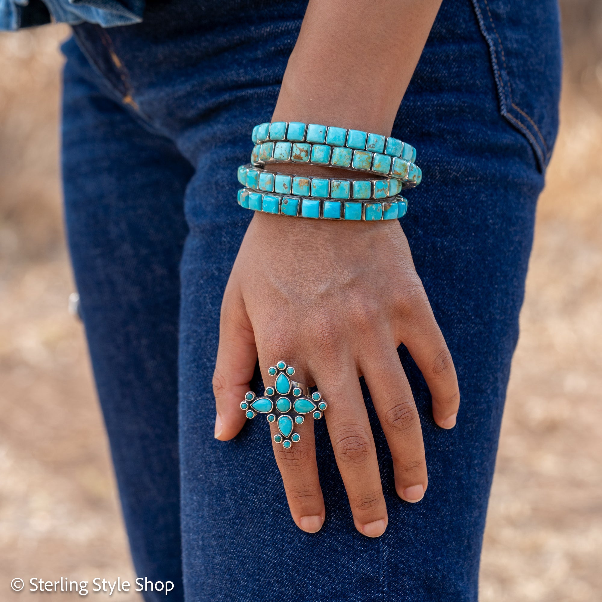 Federico Jimenez Turquoise Cluster Ring, Royston Kingman Sleeping Beauty, Sterling