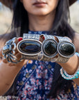 Chimney Butte Onyx Cuff, Oval Black Onyx, Hand Stamped Navajo Sterling Silver