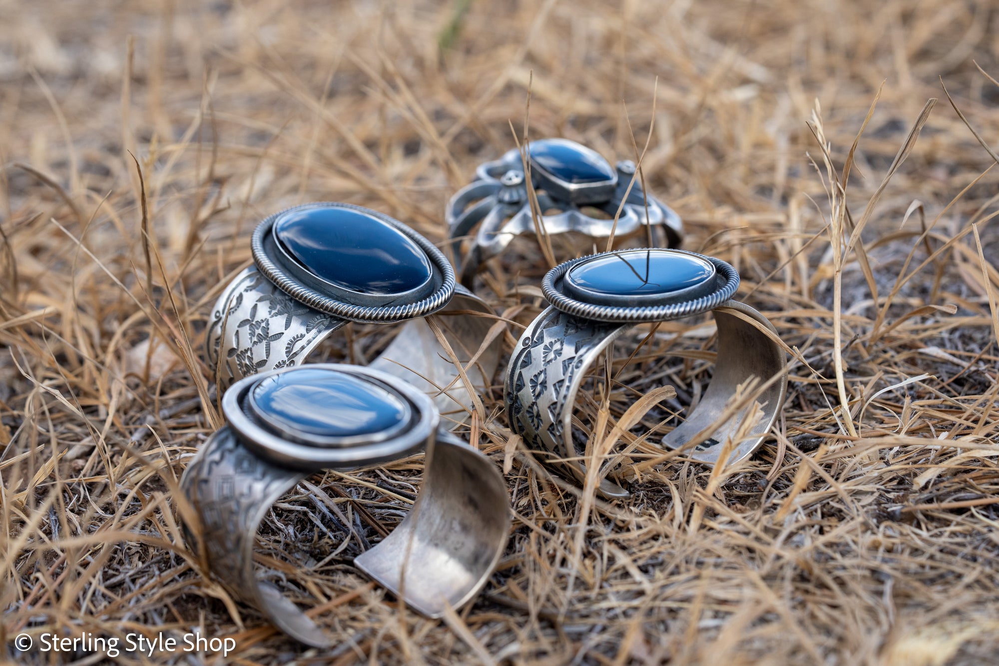 Chimney Butte Onyx Cuff, Oval Black Onyx, Hand Stamped Navajo Sterling Silver