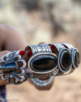 Chimney Butte Sandcast Onyx Cuff, Black Onyx, Navajo Sterling Openwork, 102g
