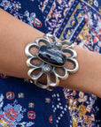 Chimney Butte Sandcast Onyx Cuff, Black Onyx, Navajo Sterling Openwork, 102g