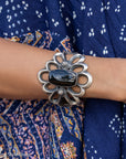Chimney Butte Sandcast Onyx Cuff, Black Onyx, Navajo Sterling Openwork, 102g