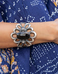 Chimney Butte Sandcast Onyx Cuff, Black Onyx, Navajo Sterling Openwork, 102g