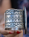 Chimney Butte Onyx Cuff, Oval Black Onyx, Hand Stamped Navajo Sterling Silver