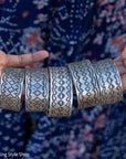 Juan Guerrero Hand Stamped Sterling Silver Cuff, Wide 1 Inch Band, 80g