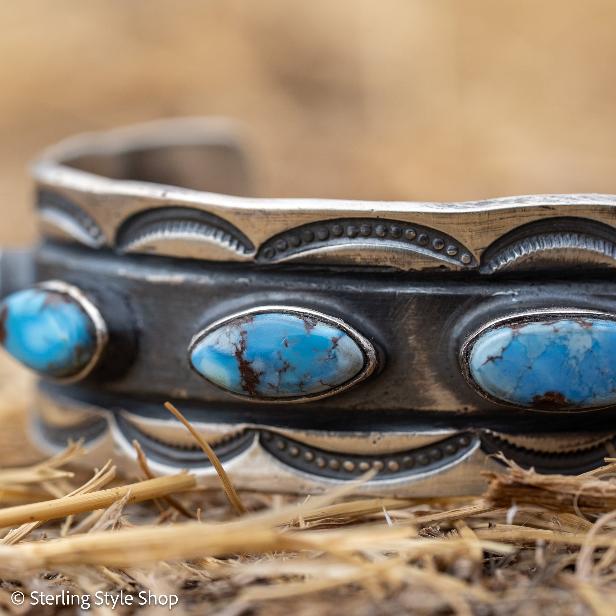 Chimney Butte Golden Hills Turquoise Cuff, Seven Stones, Navajo Sterling Silver