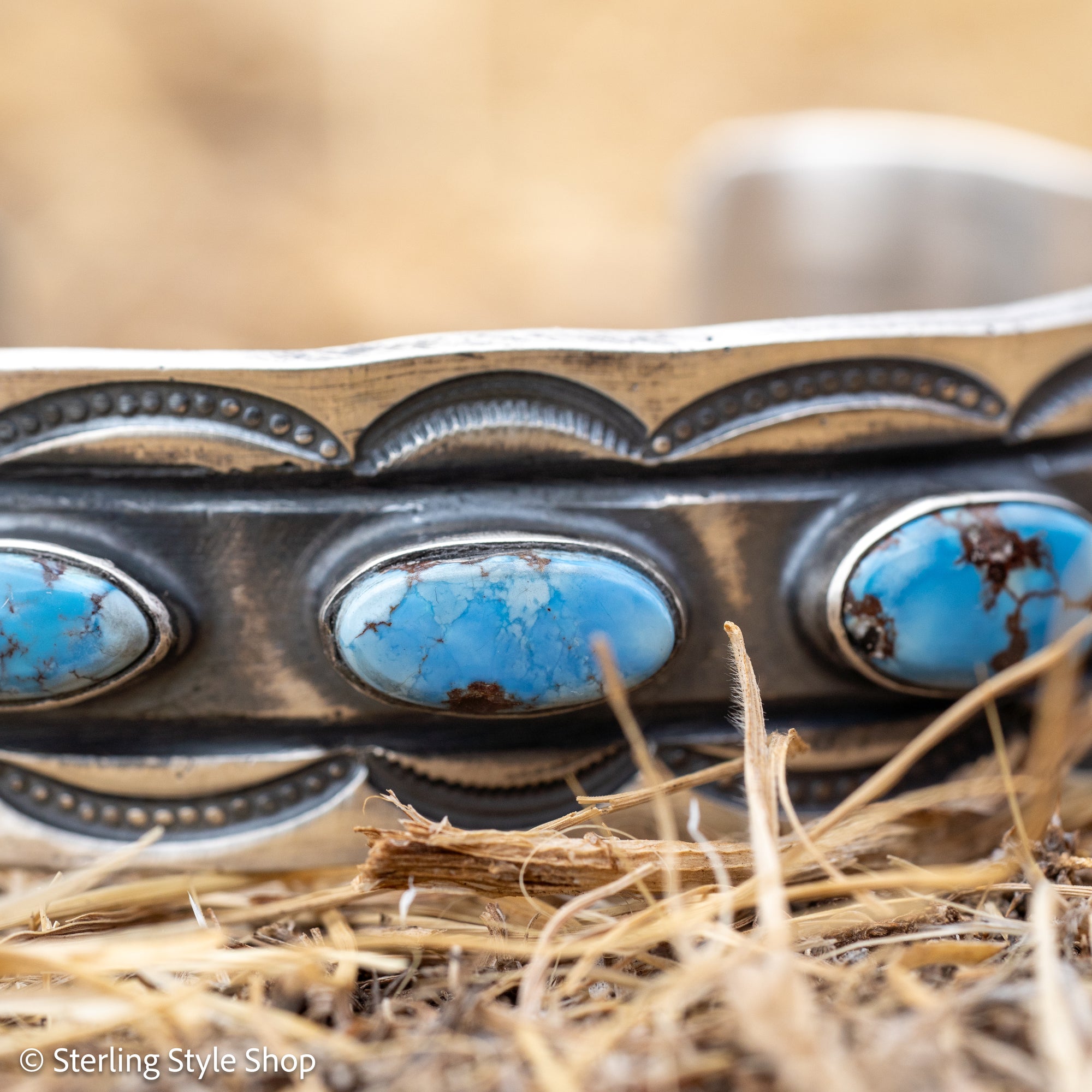 Chimney Butte Golden Hills Turquoise Cuff, Seven Stones, Navajo Sterling Silver