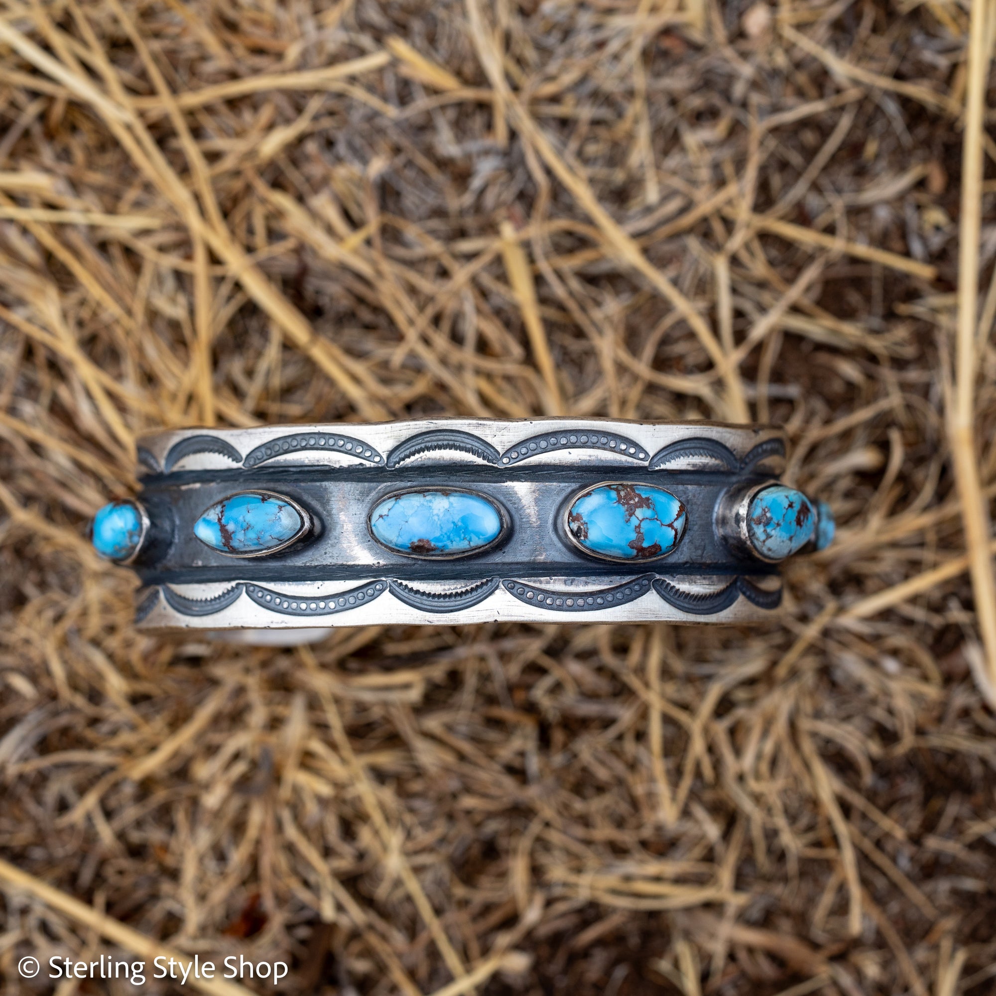 Chimney Butte Golden Hills Turquoise Cuff, Seven Stones, Navajo Sterling Silver