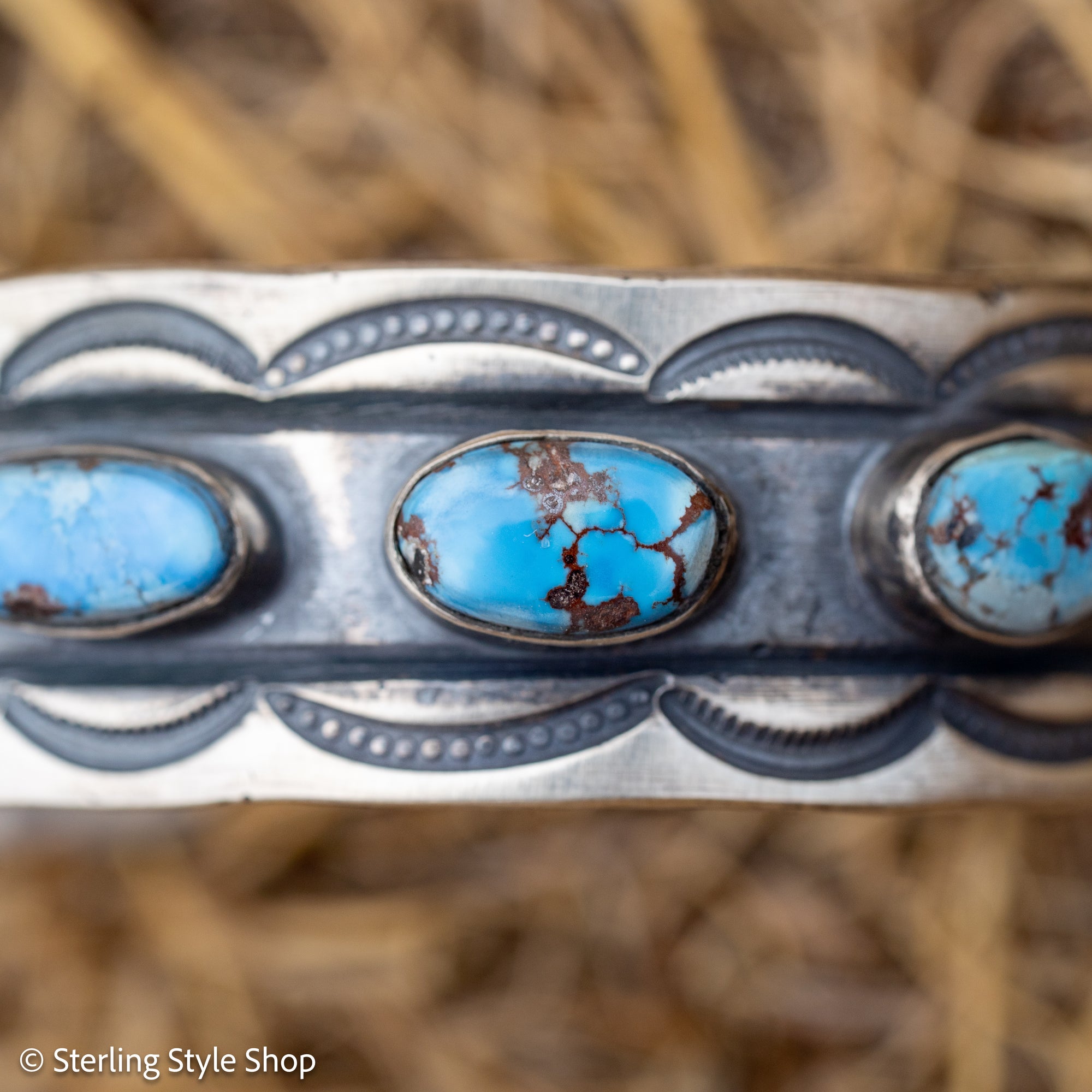 Chimney Butte Golden Hills Turquoise Cuff, Seven Stones, Navajo Sterling Silver